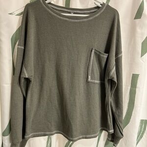 Olive Green Waffle Knit Long Sleeve Top